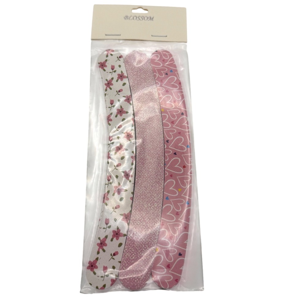 Blossom Nail Files Set 3pc Heart Floral Glitter Manicure Pedicure Tool‎